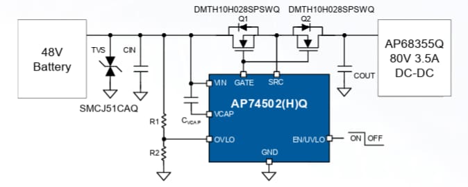 Applikations-Schaltungsdiagramm - Diodes Incorporated AP74502Q/AP74502HQ Controller